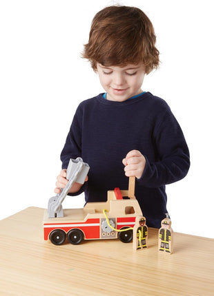 Melissa & Doug Wooden Fire Truck with 3 Firefighter Play Figures