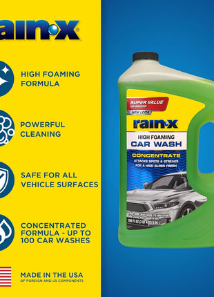 Rain-X 620191 Foaming Car Wash - 100 fl oz. High-Foaming, Concentrated Formula For Greater Cleaning Action, Safely Lifting Dirt, Grime And Residues For An Exceptional Clean