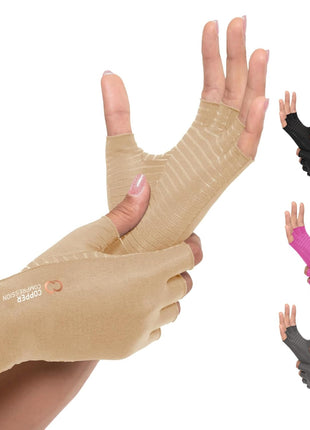 Copper Compression Arthritis Gloves | Fingerless Arthritis Carpal Tunnel Pain Relief Gloves For Men & Women | Hand Support Wrist Brace For Rheumatoid, Tendonitis, Swelling, Crocheting, Typing (M)