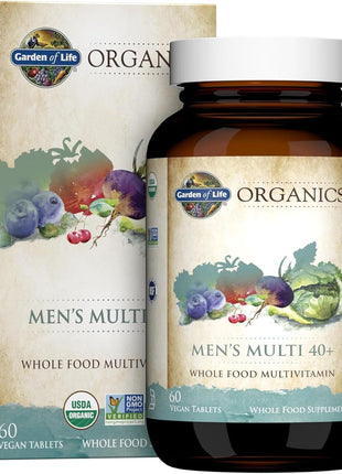 Garden of Life Organics Men 40+ Multivitamin, 60 Tablets | Prostate Support, B12 & Vitamins, Vegan, Daily Whole Food Multivitamin, Non-GMO, Certified Organic