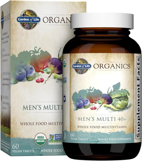 Garden of Life Organics Men 40+ Multivitamin, 60 Tablets | Prostate Support, B12 & Vitamins, Vegan, Daily Whole Food Multivitamin, Non-GMO, Certified Organic