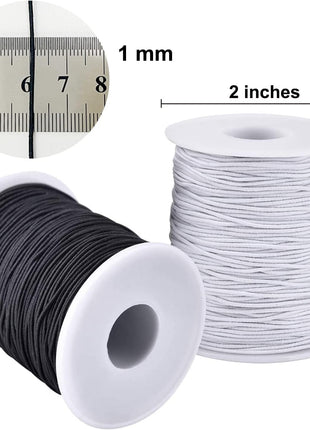 Stretchy String for Bracelets, 4 Rolls 1 mm Sturdy Elastic String Elastic Cord for Jewelry Making, Necklaces, Beading (2 Black+ 2 White)