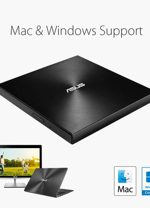 ASUS ZenDrive Black 13mm External 8X DVD/Burner Drive +/-RW with M-Disc Support, Compatible with Both Mac & Windows and Nero BackItUp for Android Devices (USB 2.0 & Type-C Cables Included)