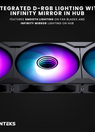 Phanteks M25-140 Gen2 Reversed Blade Triple Pack, 3X 140mm ARGB High Performance Cooling Fans, Daisy-Chain Unified Fan Frame, Infinity Mirror hub, Single Cable Connection, Black