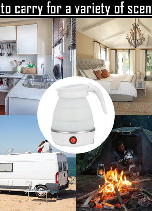Travel Kettle Small Foldable Portable Kettle,Silicone Collapsible Tea Pot for Camping,Easy for Storage (White1)