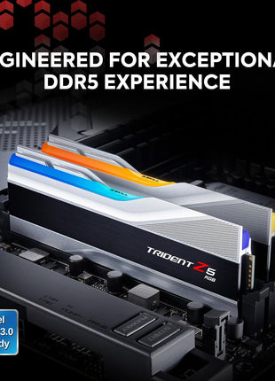 G.SKILL Trident Z5 RGB Series DDR5 RAM (Intel XMP 3.0) 48GB (2x24GB) 7200MT/s CL36-46-46-115 1.35V Desktop Computer Memory U-DIMM - Metallic Silver (F5-7200J3646F24GX2-TZ5RS)