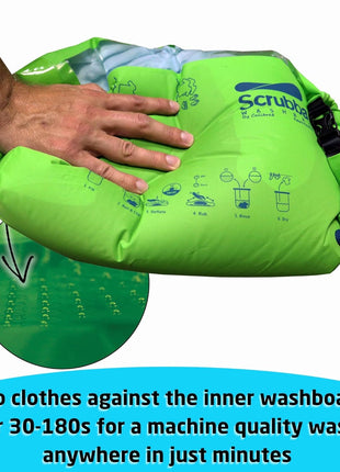 Scrubba Wash Bag Patented Washboard-in-a-BagTM 5 oz Travel Clothes Washer | Pack Light, Wash Anywhere Fast, Internal Washboard, Machine-Quality Wash, Portable, No Electricity, Camping, RV, Cruises