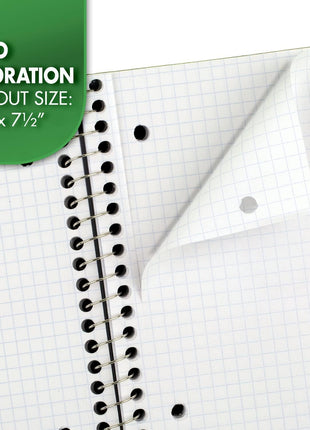 Mead Spiral Notebook, 1 Subject, Graph Ruled Paper, 7-1/2 inch x 10-1/2 inch, 100 Sheets, Green (05676AC5)