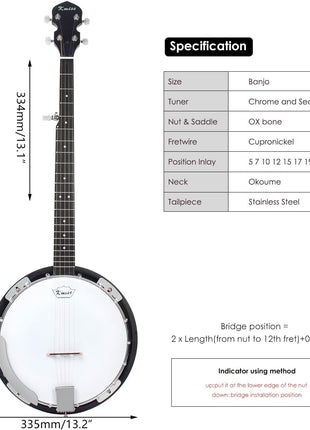 Kmise 5 String Resonator Banjo,Professional Sapele Back Full Size Banjos Starter Kit with Bag Tuner Strap Strings Picks Ruler Wrench Bridge