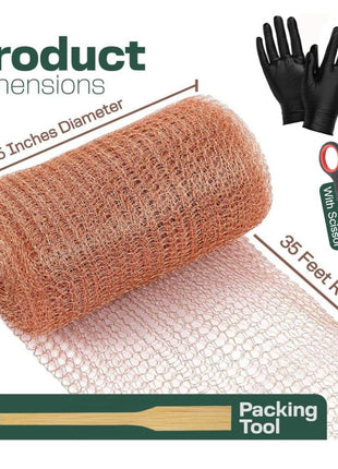 Raytrends Copper Mesh Rodent Control Kit, 5 Inch x 35ft Rustproof Copper Wool Blend, DIY Hole Filler, Complete with Precision Scissors and Packing Tool for Mice & Rodent Defense