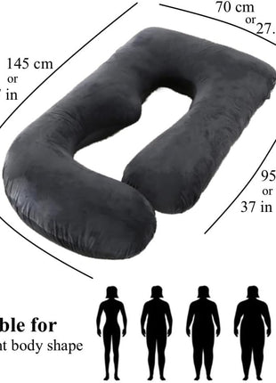 ALLOPERA Pregnancy Pillow, Full Body 57 Inch Maternity Pillow with Removable Washable Cover - Sleep Support for Legs, Back, Neck, Shoulder, HIPS, Belly for Pregnent Women, Black Grey Velvet Cover