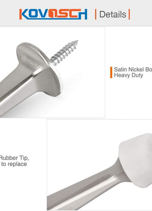 2 Pack Solid Rigid Door Stops - Heavy Duty Door Stoppers Wall Protector with Soft Rubber Tips, Satin Nickel