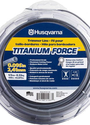Husqvarna Titanium Force 0.095-Inch, 140-Foot Spooled String Trimmer Line, Professional Grade Copolymer Weed Eater Line with Cutter, 639005102