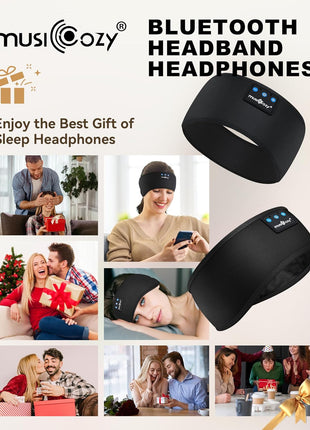 MUSICOZY Sleep Headphones Bluetooth 5.4 Headband, Sports Wireless Earphones Sweat Resistant Earbuds Sleeping Headphone with Ultra-Thin HD Stereo Speaker for Workout Running Cool Gadgets Unique Gifts