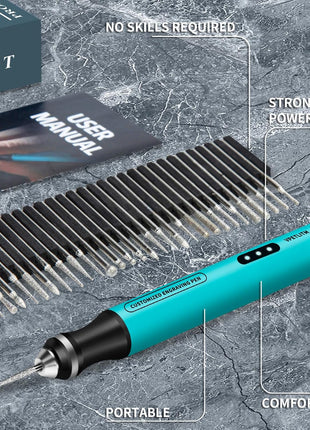 Engraving Pen by VPETLITM, Ultimate Cordless Portable Tool for Artists & DIYers - Engrave 50+ Surfaces - Beginner Friendly - Rechargeable - Free 30 Bits & Mastery Guide & Stencils