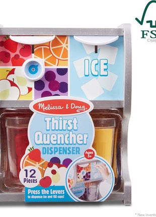 Melissa & Doug Thirst Quencher Wooden Drink Dispenser with Juice Inserts, Ice Cubes & Play Kitchen Accessories, Preschool Learning Toys for Girls & Boys 3+ - FSC Certified