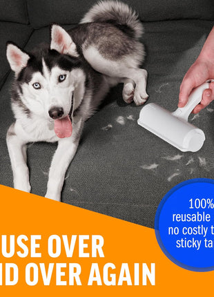 ChomChom Roller Pet Hair Remover and Reusable Lint Roller - Cat and Dog Hair Remover for Furniture, Couch, Carpet, Clothing and Bedding - Portable, Multi-Surface Fur Removal Tool (White)