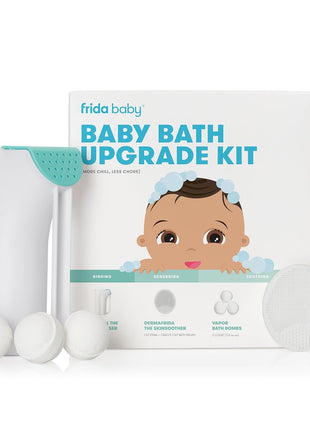 Frida Baby Baby Bath Upgrade Kit | Infant and Toddler Bath Essentials, Rinser Cup, Baby Bath Silicone Brush, Bath Bombs, Essential Oil Vapor Drops, white