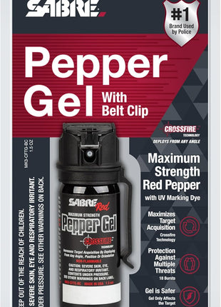 SABRE Crossfire Pepper Gel, Deploys At Any Angle, Maximizes Target Acquisition Against Multiple Threats, Belt Clip For Easy Carry, Fast Flip Top, Max Police Strength OC, Pepper Spray Option 1.5 fl oz
