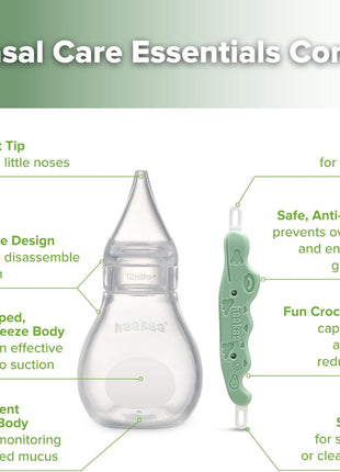 Haakaa Nasal Care Essentials Combo, Nasal Aspirator for Baby with Baby Nose Picker, Gentle Infant Ear & Nose Care Set with Case for Home or Travel