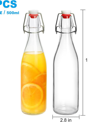 2 Pack Swing Top Glass Bottles 16oz, Flip Top Glass Bottle with Airtight Lid for Fermentation, Kombucha, Mead, Vanilla Extract, Coquito, Vinegar, Beer, Kefir, Wine, Soda, Juice, Oil for Home Brewing