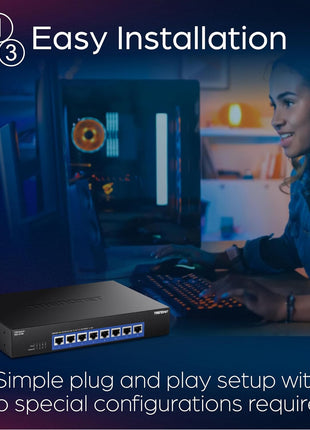 TRENDnet 8-Port 10G Switch, TEG-S708, 8 x 10G RJ-45 Ports, 160Gbps Switching Capacity Rack mountable, Ethernet Splitter, NDAA & TAA Compliant, Lifetime Protection, Black