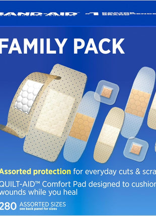 BAND-AID Brand Adhesive Bandages Family Variety Pack, Sheer & Clear Flexible Sterile Individually Wrapped Strips & Spots, First Aid Wound Care for Minor Cuts, Scrapes, Burns, 5 Sizes, 280 ct