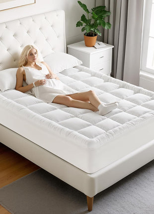 MATBEBY Full Size Mattress Pad - Cooling Breathable Mattress Topper, Quilted Fitted Mattress Protector, Pillow Top Mattress Cover with 8-21" Deep Pocket, Soft, Machine Washable, White, 54x75 Inches