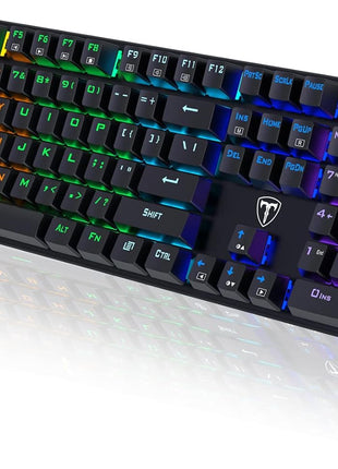 RisoPhy Mechanical Gaming Keyboard, RGB 104 Keys Ultra-Slim LED Backlit USB Wired Keyboard with Blue Switch, Durable Abs Keycaps/Anti-Ghosting/Spill-Resistant Computer Keyboard for PC Mac Xbox Gamer