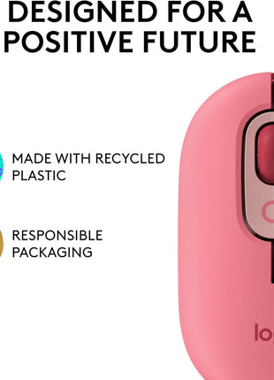 Logitech POP Mouse Compact and Portable Wireless - Heartbreaker Rose | Compact, portable, programmable buttons, quiet clicks, easy-switch up to 3 devices, for laptop, tablet, PC