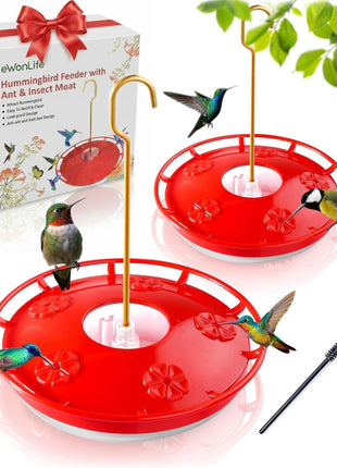 eWonLife Hummingbird Feeder for Outdoors, 2 Pack, Leak-Proof, Easy to Clean and Refill, Saucer Humming Bird Feeder Plastic, Including Hanging Hook, with 5 Feeding Ports (16 Ounce/Pack)