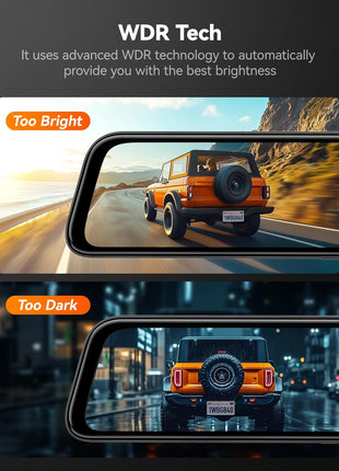 WOLFBOX G840S 12" 4K Mirror Dash Cam Backup Camera, 5.8GHz WiFi Smart Rearview Mirror for Cars & Trucks, Front and Rear View Dual Cameras, Night Vision, Parking Assistance, Included 32GB Card & GPS