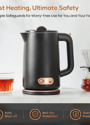 OLEGA Electric Kettle - 1500W Electric Tea Kettle 1.8L Stainless Steel Inner Electric Kettles for Boiling Water Auto Shut Off Boil-Dry Protection Electric Water Kettle for Coffee Tea Black
