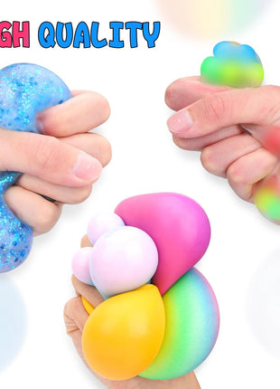 4 Pack Stress Balls, Squishy Balls, Squishy Fidget Stress Relief | Squeeze Ball for Adults Stress Relieve, Prize Box for Friends, Party Favors