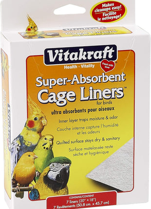 Vitakraft Cage Liners for Birds - For Parrot, Parakeet, Conure, and Cockatiel Cages White 20 inch X 18 inch 7 Count, Premium Absorbent Liner