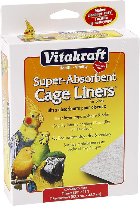 Vitakraft Cage Liners for Birds - For Parrot, Parakeet, Conure, and Cockatiel Cages White 20 inch X 18 inch 7 Count, Premium Absorbent Liner