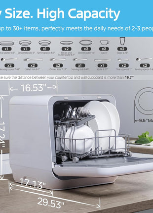 Midea MDC17P0ABB Portable Countertop Mini 1.32Gal Built-in Water Tank, No Hookup Needed, 6 Programs, 360° Dual Spray, 162°F High-Temp& Air-Refresh Function, Dishwasher for Apartments& RVs, Black