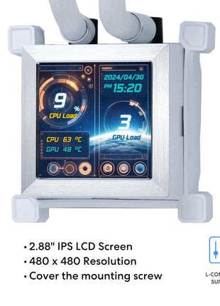Lian Li Hydroshift LCD 360 Liquid Cooler - Flexible Side-Mounted Coolant Pathway, 2.88" LCD Screen - 480 x 480 Res. - Captured Screenshots or Recorded Videos - Fits Most PC Fans - White (HSLCD36NW)