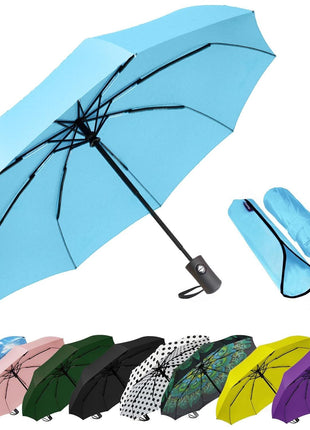 SIEPASA Compact Travel Umbrella - Windproof Auto Open/Close, Small Folding Umbrella for Rain - Lightweight & Durable with Fiberglass Frame, Waterproof Canopy - Fits Backpack, Purse, Suitcase. (Black)