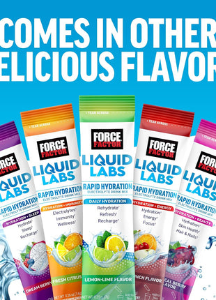 Force Factor Liquid Labs Electrolytes Powder Packets | Hydration Packets to Make Electrolyte Water, 5 Electrolytes, Vitamins, Minerals & Antioxidants, Lemon-Lime, 20 Stick Packs