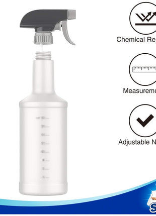 MR.SIGA 24 oz Empty Plastic Spray Bottles for Cleaning Solutions, Heavy Duty Household Reusable Spray Bottles with Measurements and Adjustable Leak Proof Nozzle, 3 Pack