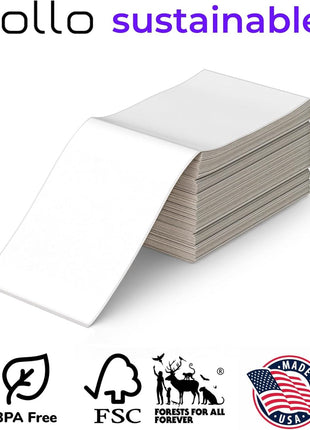 Rollo Direct Thermal Shipping Labels - Pack of 500 4x6 Thermal Labels Fanfold - Perforated and Strong Adhesive (Commercial Grade)