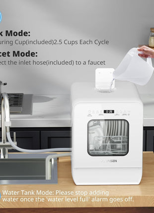 AIRMSEN Large Slim Countertop Dishwasher with Complete 2-Level Rack, Portable Dishwashers with 5L Built-in Water Tank, 3-Spray Arms & 12H Delay Start, No Hookup Needed, A01