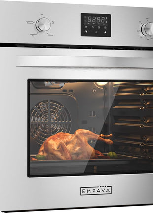 Empava Single Gas Wall Oven with 5 Cooking Funcitons, 24 inch Built-in Wall Convection Natural Gas Oven with Mechanical Control Knobs, Digital Display Panel, Stainless Steel