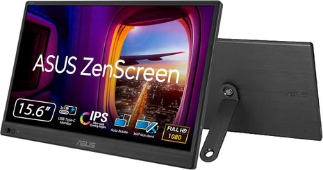 ASUS ZenScreen 15.6" Portable Monitor for Laptop (MB169CK) - Dual USB-C, Mini-HDMI, Plug & Play External Screen for Travel Dual Setup, Full HD, IPS, Anti-Glare Surface, 360° Kickstand, 3yr Warranty