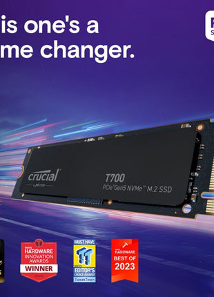 Crucial T700 PCIe Gen5 NVMe 1TB SSD, Up to 11,700MB/s, Intel & Ryzen Compatible, for Hardcore Gaming & High-Speed Storage, Solid State Drive – CT1000T700SSD3