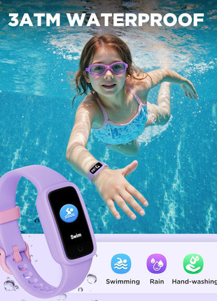 BIGGERFIVE Vigor 3 Kids Fitness Tracker Watch, AMOLED Screen, No App No Phone Needed, 3ATM Waterproof, Heart Rate and Sleep Monitor, Pedometer Watch, Sports Step Counter for Girls Ages 5-15, Lilac