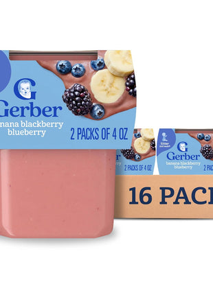 Gerber Stage 2 Baby Food, Banana Blackberry Blueberry Puree Tubs, No Artificial Colors or Flavors, Baby Puree, 16-Pack
