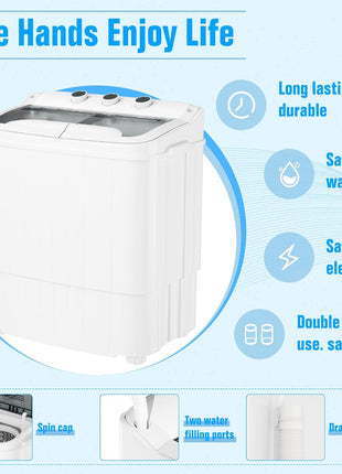 Pataku Portable Washing Machine, 17.6 Lbs Compact Mini Washer and Dryer Combo,Twin Tub Laundry Washer with Spin Cycle, Soaking Function Ideal for Apartment, Dorms, RVs Camping, Grey