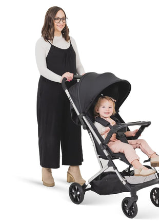 Joovy Kooper Lightweight Baby Stroller Featuring Removable, Swing-Open Tray, Big Wheels, Reclining Seat with Footrest, Extra-Large Retractable Canopy, and Compact Fold (Black) | Joovy Kooper Lightweight Baby Stroller With Swing-Open Tray, Black